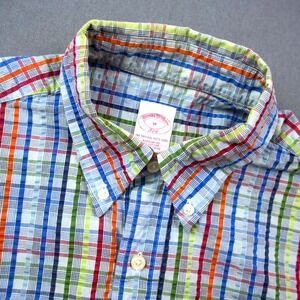 Brooks Brothers Seersucker Plaid Button Down Shirt Mens M Short Sleeve Preppy